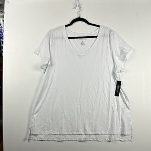 JONES & CO NWT White V-Neck Women's Top side slits SZ 2X
